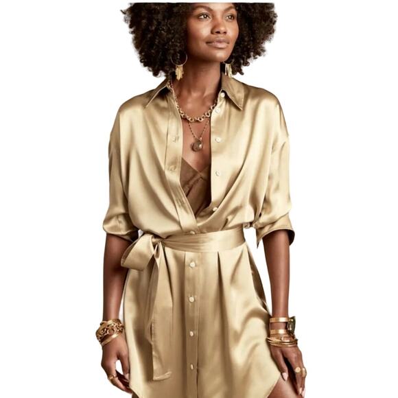 NWT $240 Banana Republic Silk Shirt Size M Button Up with Sash - Gorgeous - Picture 1 of 8